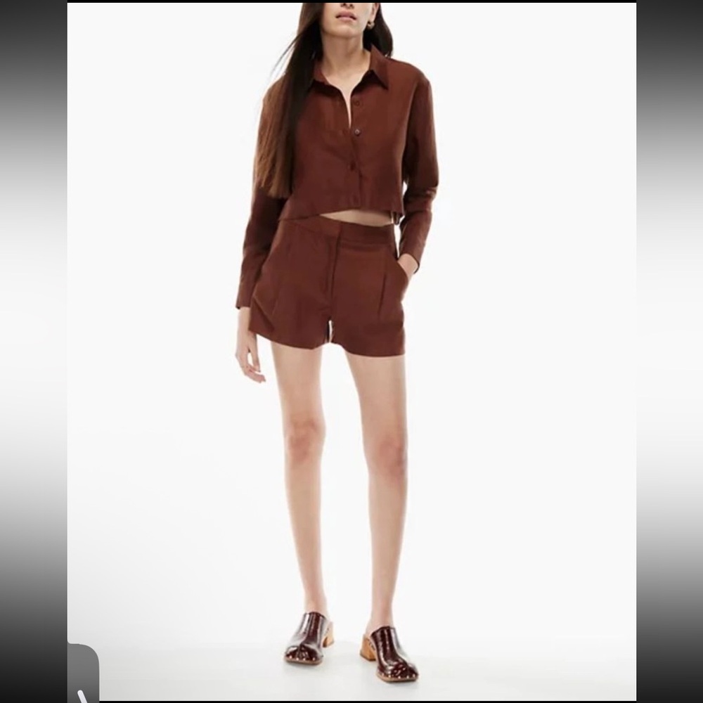 Wilfred brown linen pleated tailored shorts